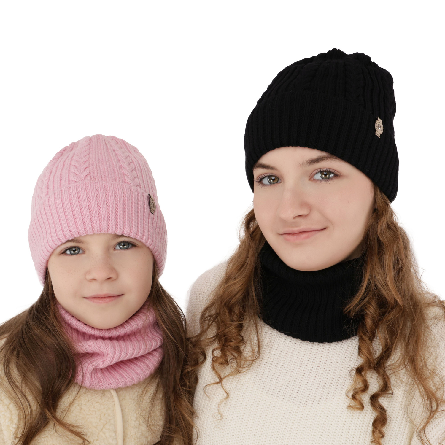 Ensemble d'hiver fille: bonnet et snood, blanc, avec laine mérinos, Jenny