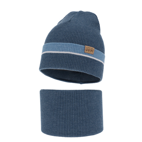 Ensemble automne/printemps garçon: bonnet et snood, met katoen, bleu, Antonio