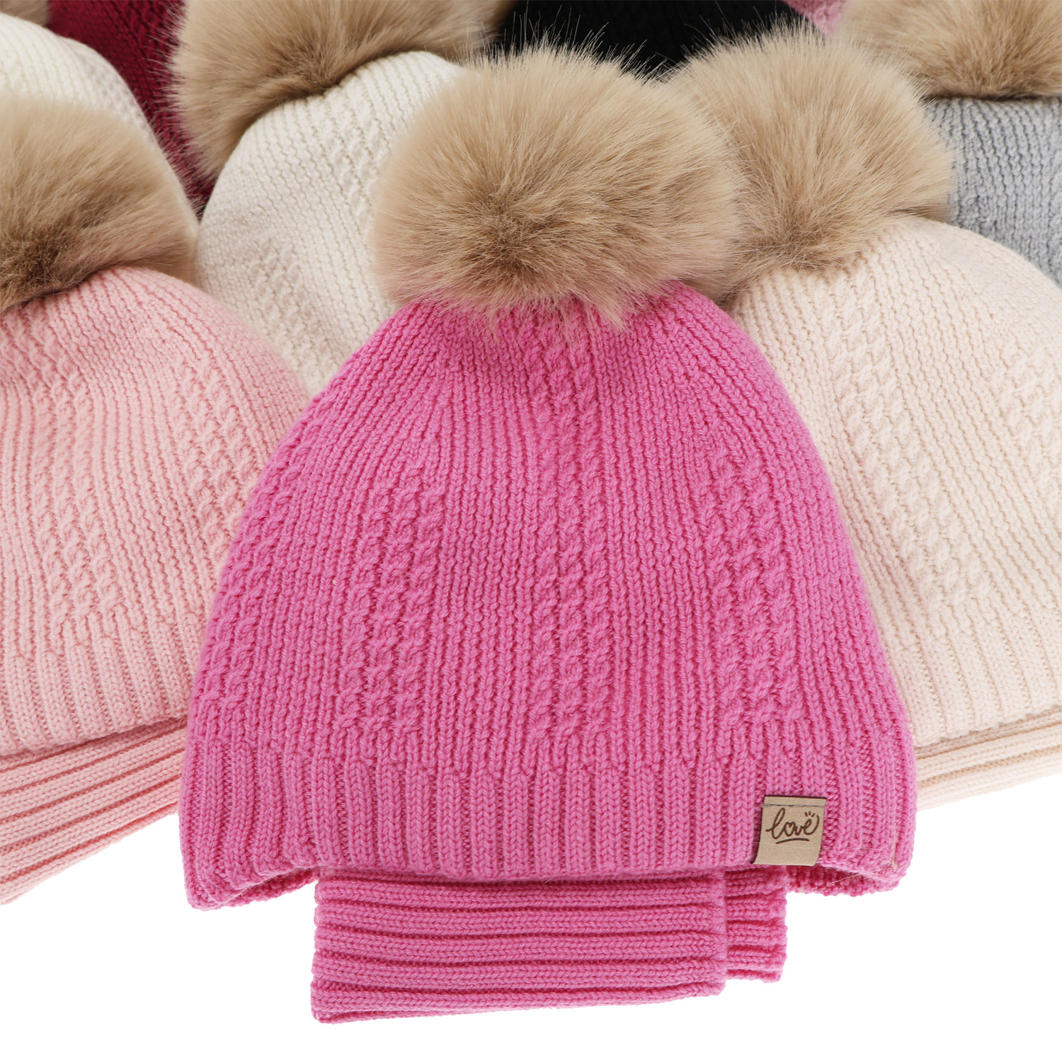 Meisjes winter set (muts en buissjaal), amarant, 100% Merino Wol, gevoerd met wollen fleece, met bindkoorden Danielle