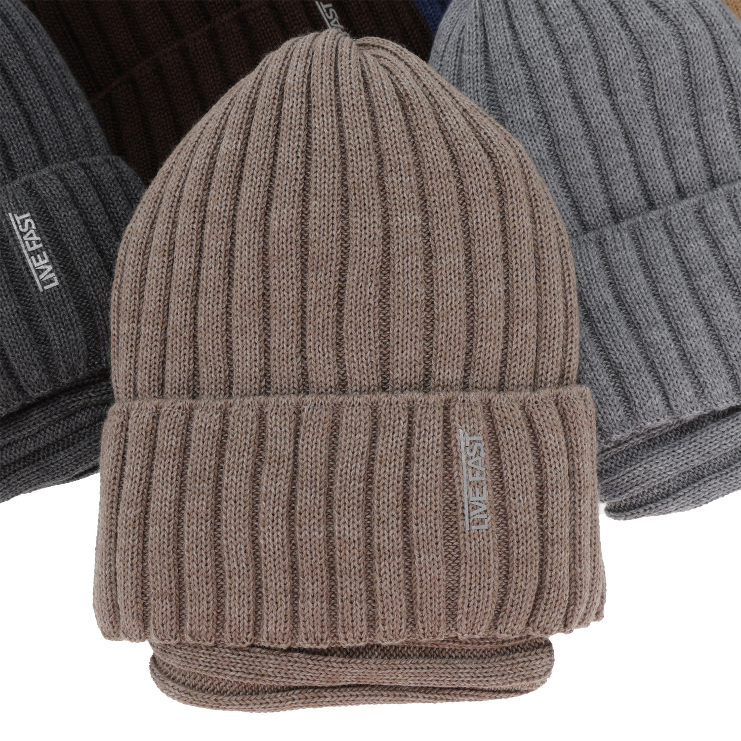 Jongens winter set (muts en buissjaal), zwart, met merinowol, gevoerd met fleece, Banasko