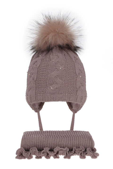 Ensemble d'hiver fille: bonnet et écharpe, violet, avec pompon, Mirella