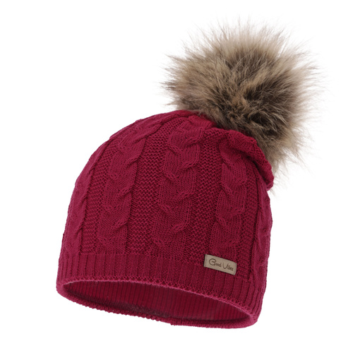 Bonnet d'hiver femme, rose, avec laine mérinos, Bafi