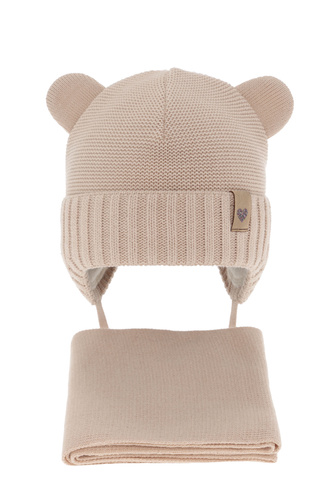 Ensemble d'hiver fille: bonnet et écharpe, beige, avec liens, Alice