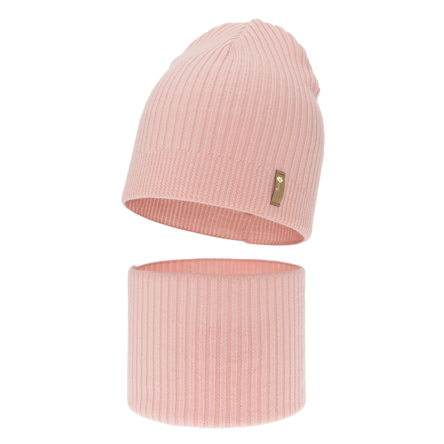 Ensemble automne/printemps fille: bonnet et snood, rose, avec laine mérinos, Chelsie