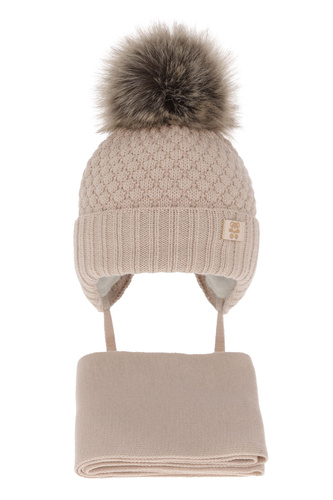 Ensemble d'hiver garçon: bonnet et écharpe, beige, avec pompon, avec liens, Norberto