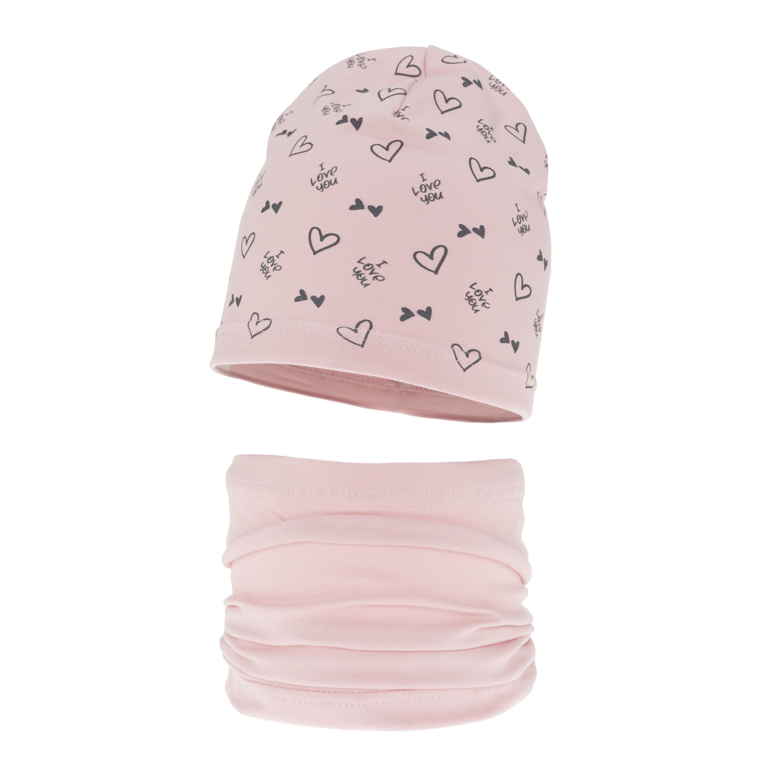 Ensemble automne/printemps fille: bonnet et snood, rose, en coton, Lovena