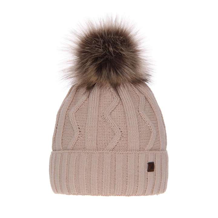 Dames wintermuts, beige, met garen pompon, Renika
