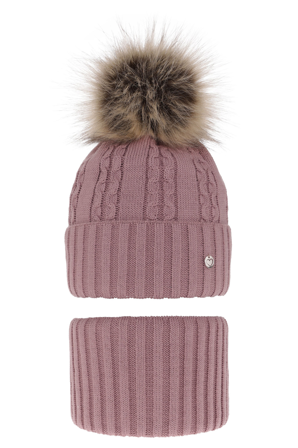 Ensemble d'hiver fille: bonnet et snood, violet, avec pompon, Felia