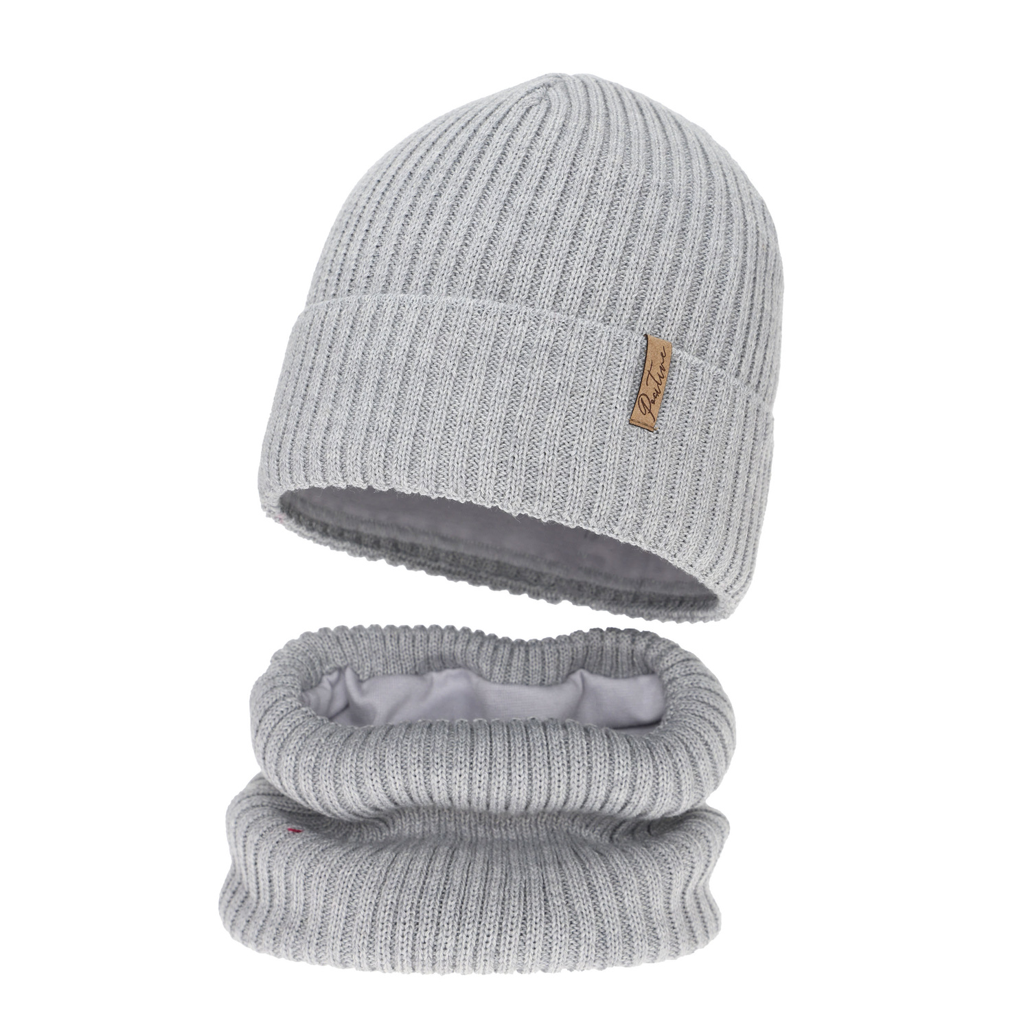 Meisjes winter set (muts en buissjaal) gevoerd met fleece, grijs, met merinowol, Odette