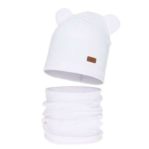 Meisjes herfst/lente set: muts en buissjaal, katoenen, witte Georgea