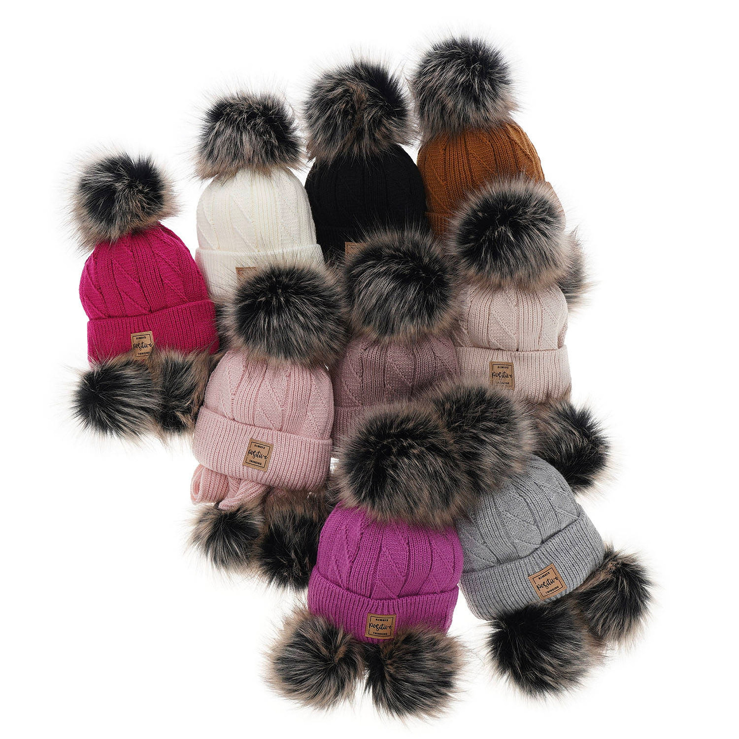 Ensemble d'hiver fille: bonnet et écharpe, rose, avec deux pompons, Gabriela