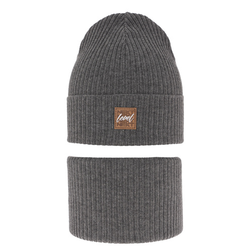 Ensemble automne/printemps garçon: bonnet et snood, met katoen, gris, Fenix