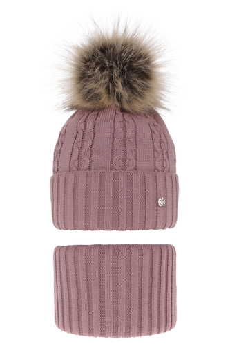 Ensemble d'hiver fille: bonnet et snood, violet, avec pompon, Felia
