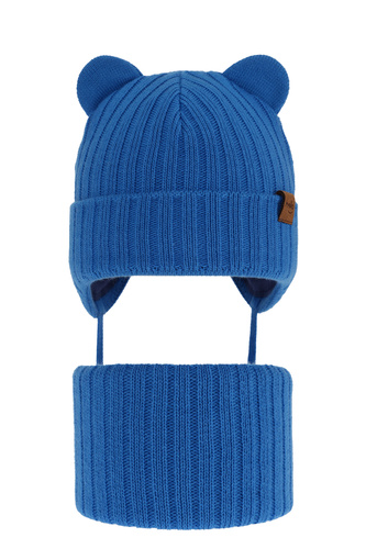 Ensemble d'hiver garçon: bonnet et snood, bleu, avec liens, Ferven