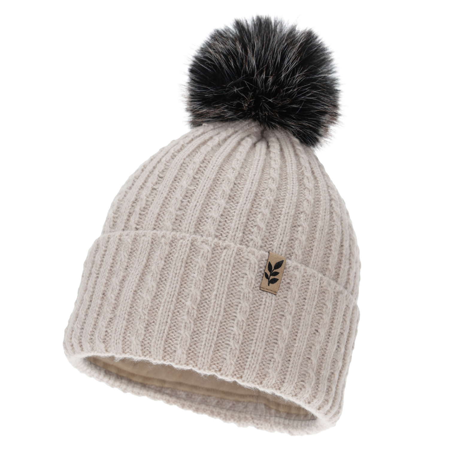 Dames wintermuts, beige, met pompon, Calista