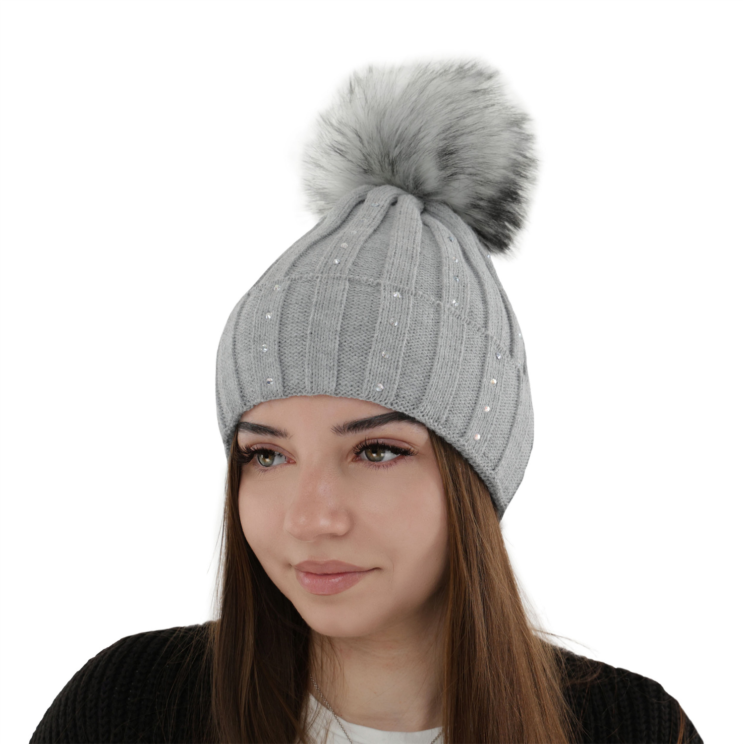 Bonnet d'hiver femme, bordo, avec pompon, Mada