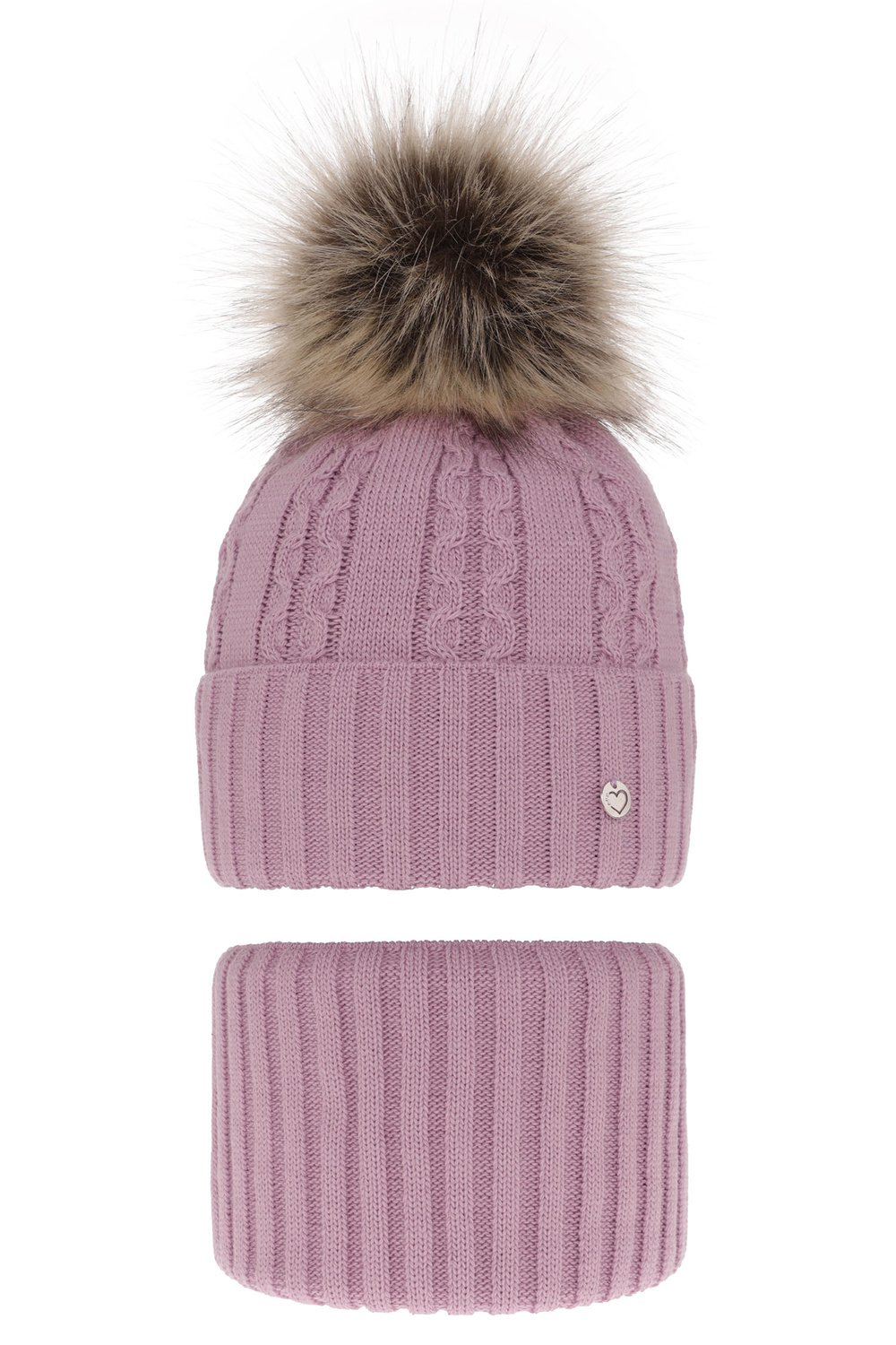 Ensemble d'hiver fille: bonnet et snood, violet, avec pompon, Felia