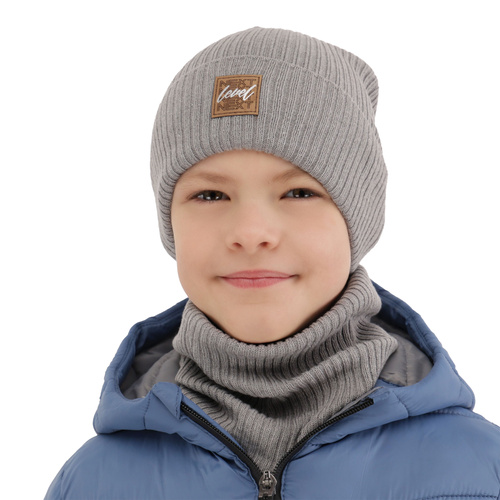 Ensemble automne/printemps garçon: bonnet et snood, met katoen, noir, Fenix