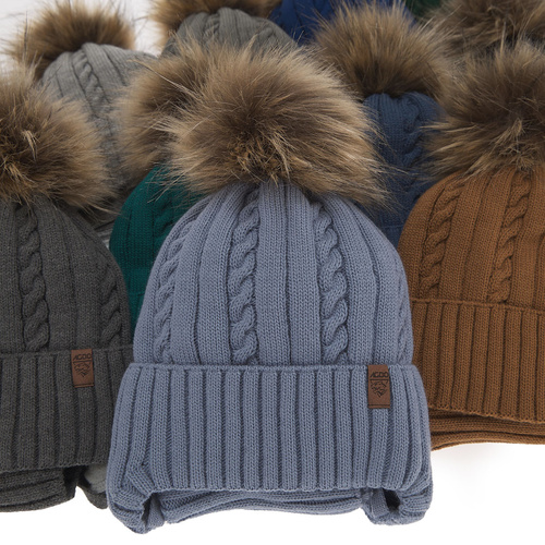 Ensemble d'hiver garçon: bonnet et snood, bleu marine, avec pompon, Peter