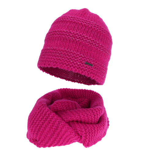 Dames winter set: muts en buissjaal, amarant, met merinowol, Driva