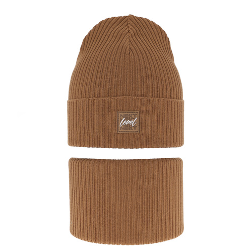 Ensemble automne/printemps garçon: bonnet et snood, met katoen, camel, Fenix