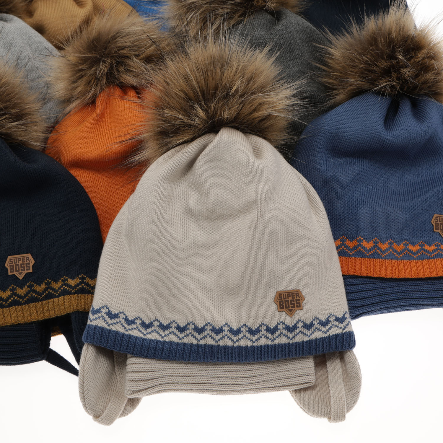 Ensemble d'hiver garçon: bonnet et snood, bleu, avec pompon, Elpis