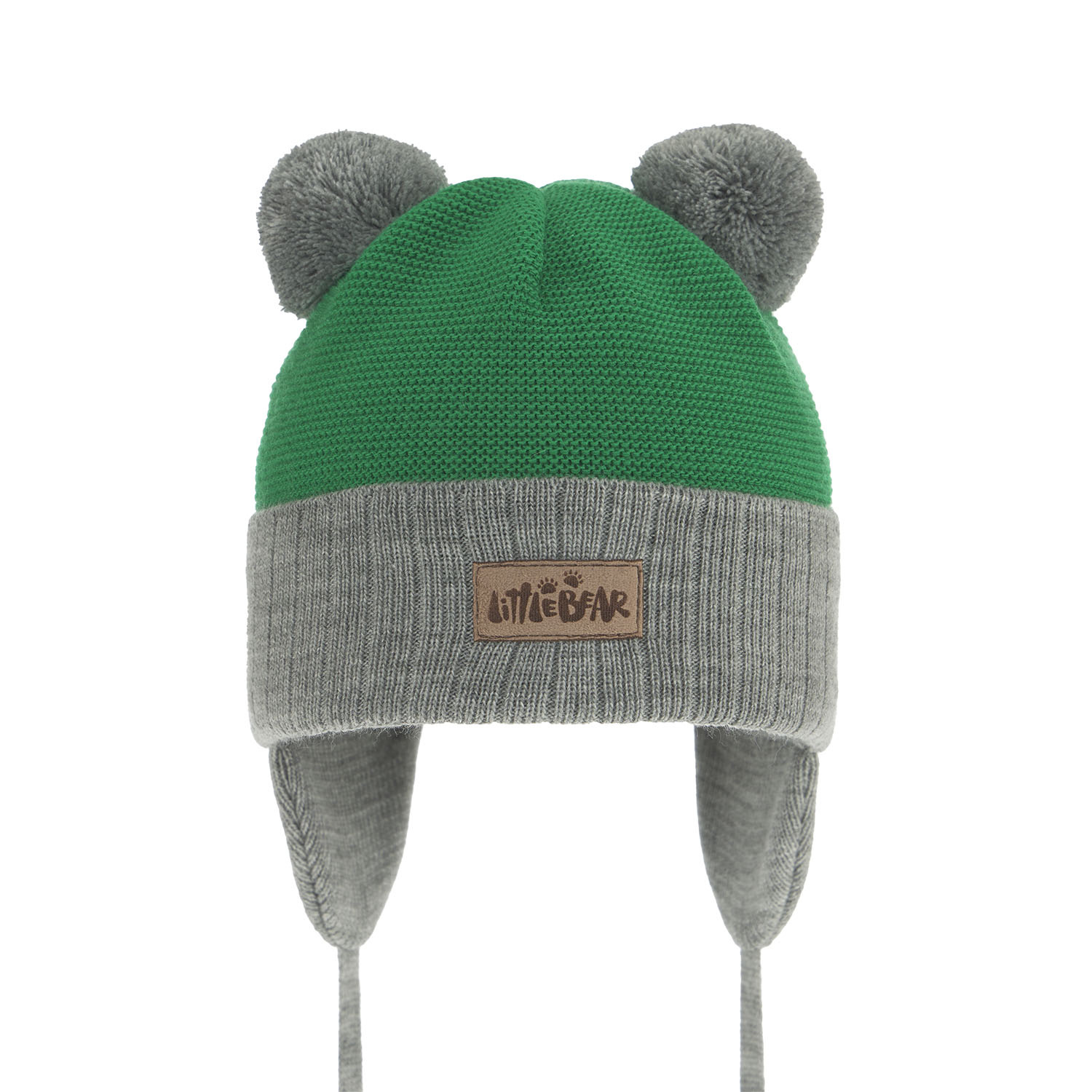 Bonnet automne/printemps garçon, gris, avec deux pompons, avec liens, Gigant