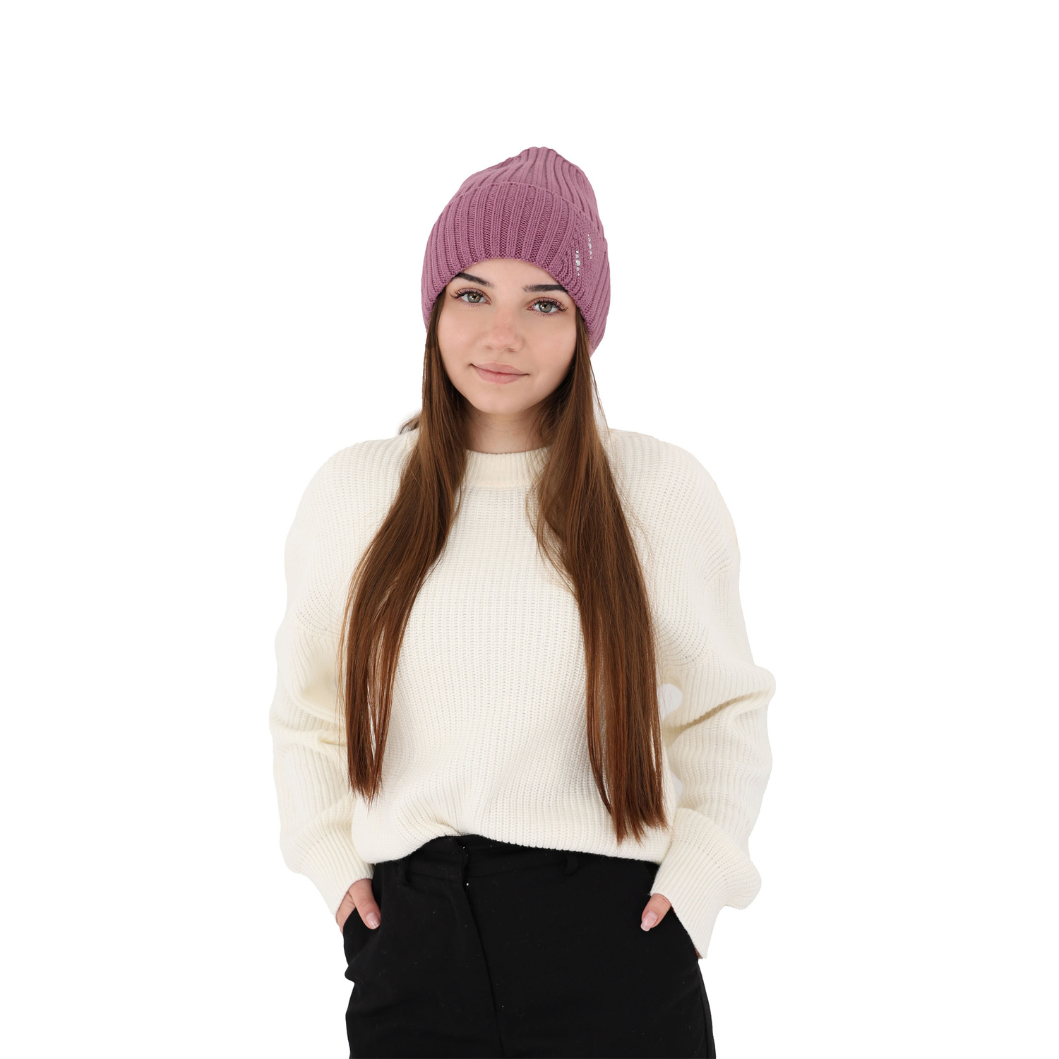 Bonnet d'hiver femme, rose, avec laine mérinos, Ariga