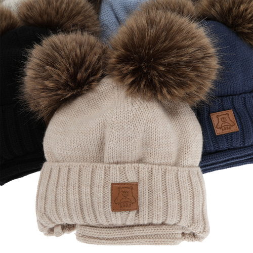 Jongens muts en col, winter set, grijs, 100% merinowol, gevoerd met wollen fleece, Ronik