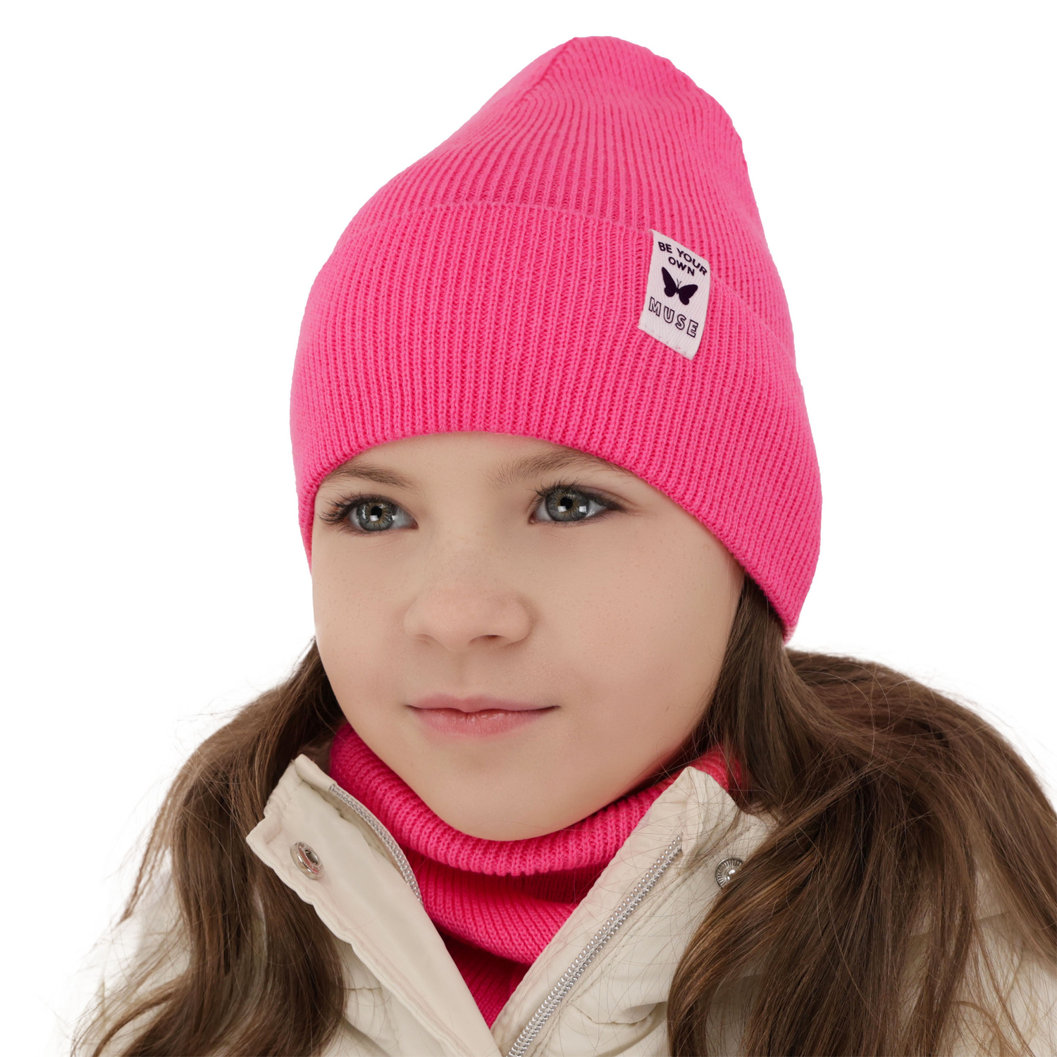 Ensemble automne/printemps fille: bonnet et snood, met katoen, corail, Leonita