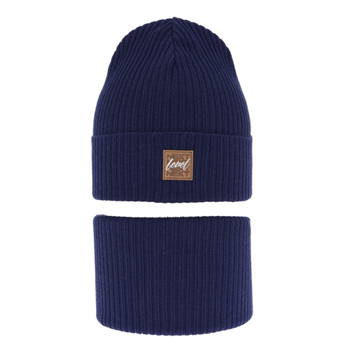 Ensemble automne/printemps garçon: bonnet et snood, met katoen, bleu foncé, Fenix