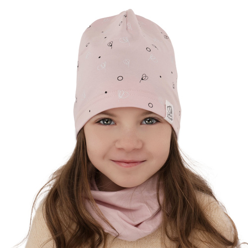 Ensemble automne/printemps fille: bonnet et snood, gris, en coton, Fiora