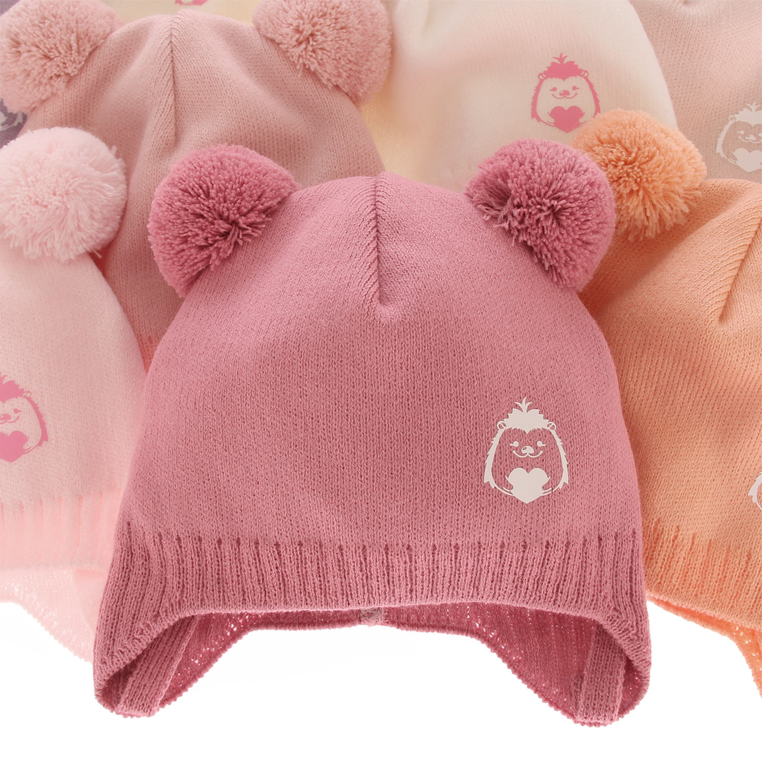 Bonnet automne/printemps fille, crème, avec deux pompons, avec liens, Bunia