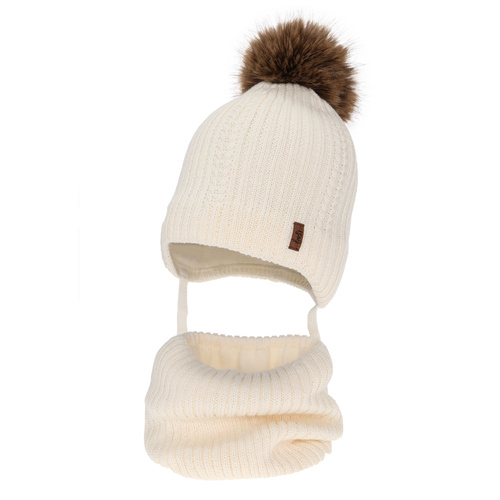 Ensemble d'hiver garçon: bonnet et snood, crème, avec laine mérinos, avec liens, Zongo