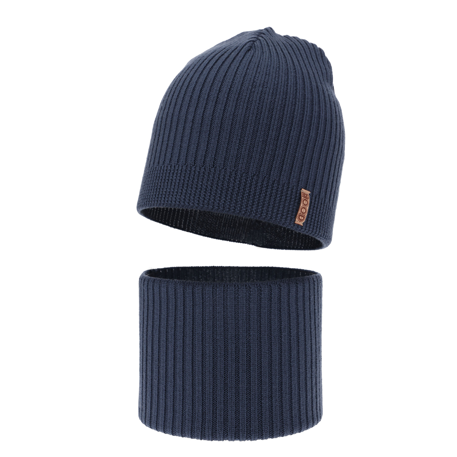 Ensemble automne/printemps garçon: bonnet et snood, bleu foncé, avec laine mérinos, Chester