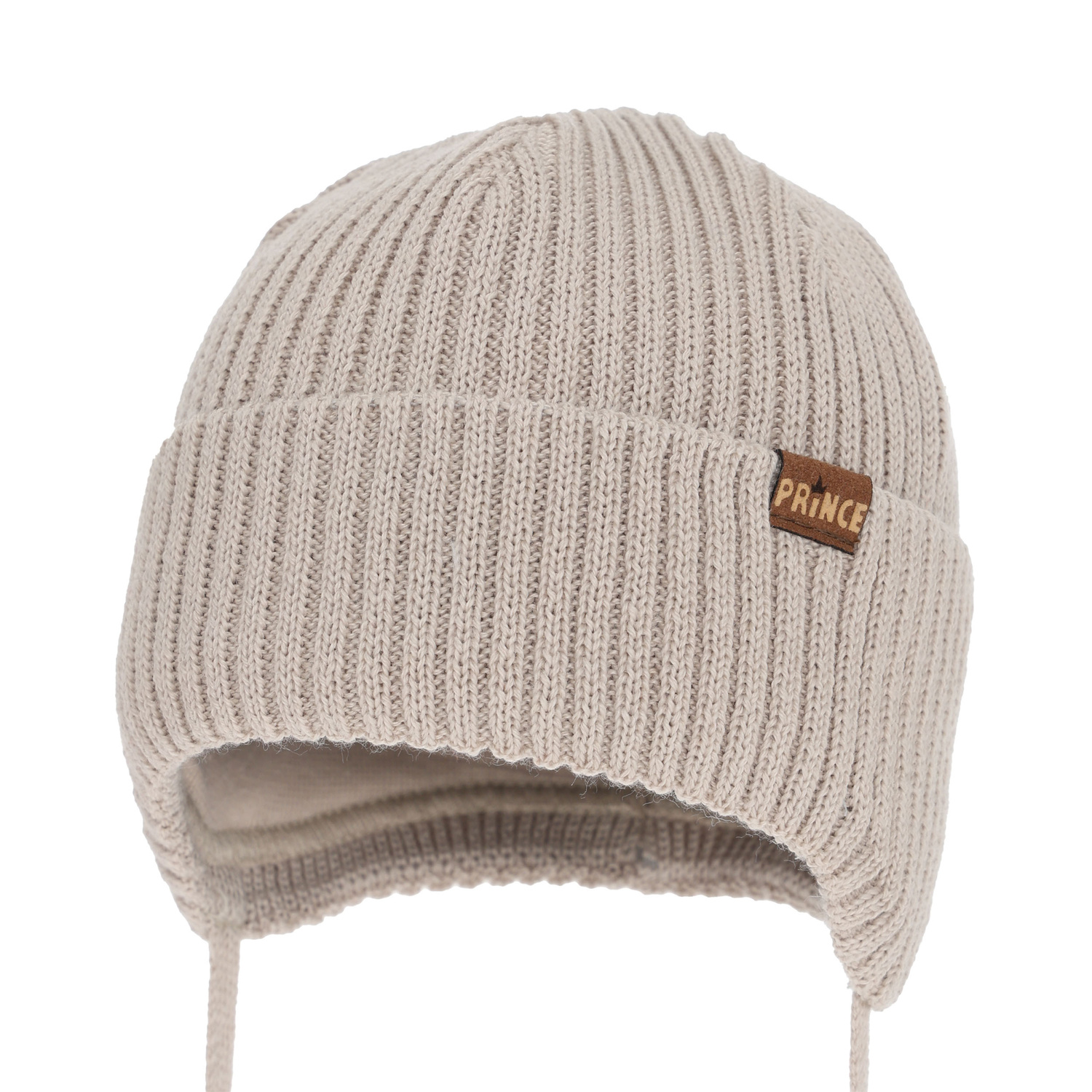 Jongens wintermuts, met bindkoorden, met merinowol, beige, Puser