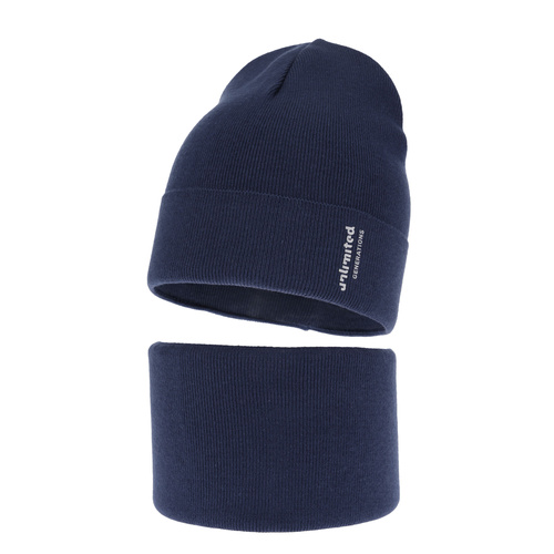 Ensemble automne/printemps garçon: bonnet et snood, met katoen, bleu marine, Timothe