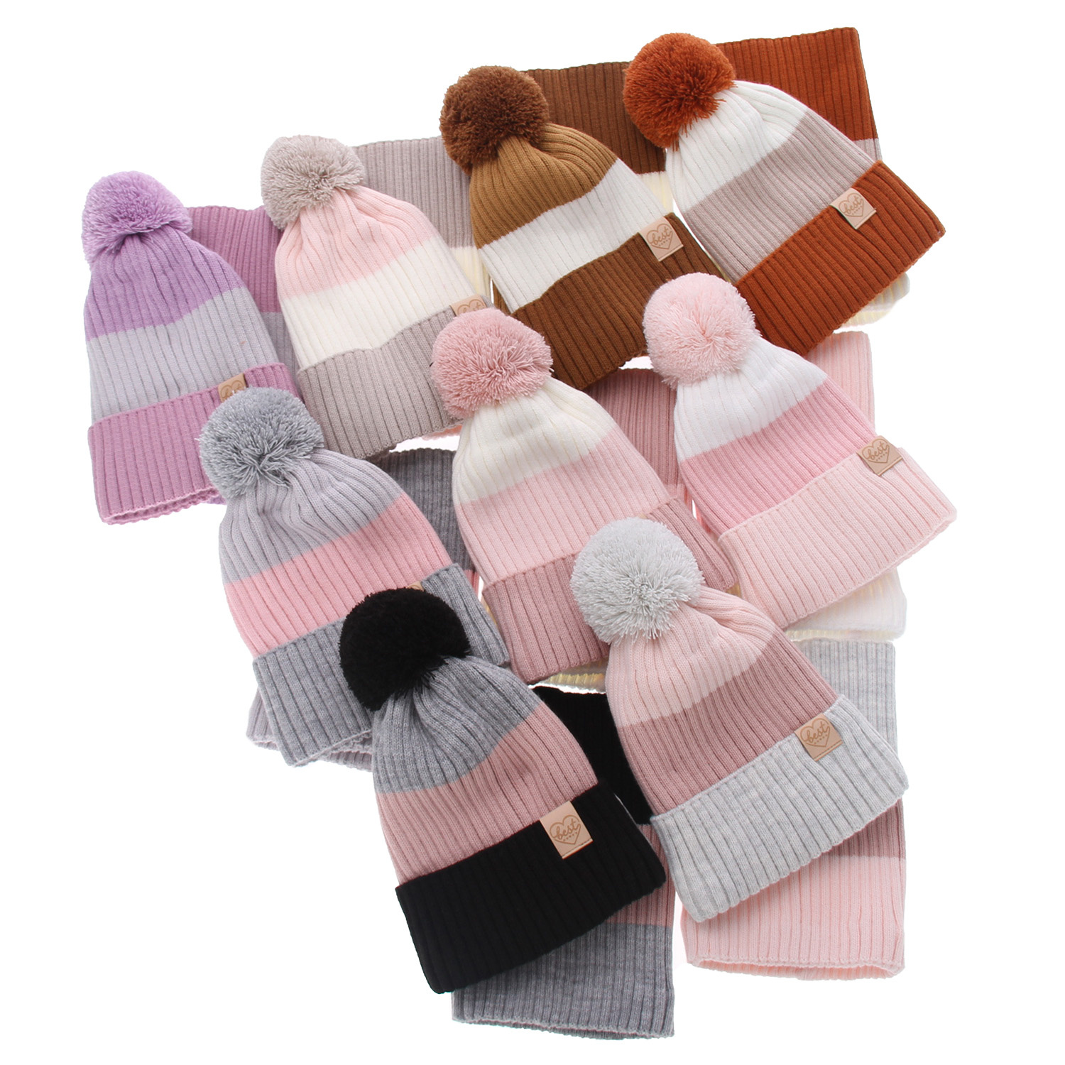 Meisjes winter set muts en buissjaal, zwart, met garen pompon, Indiana