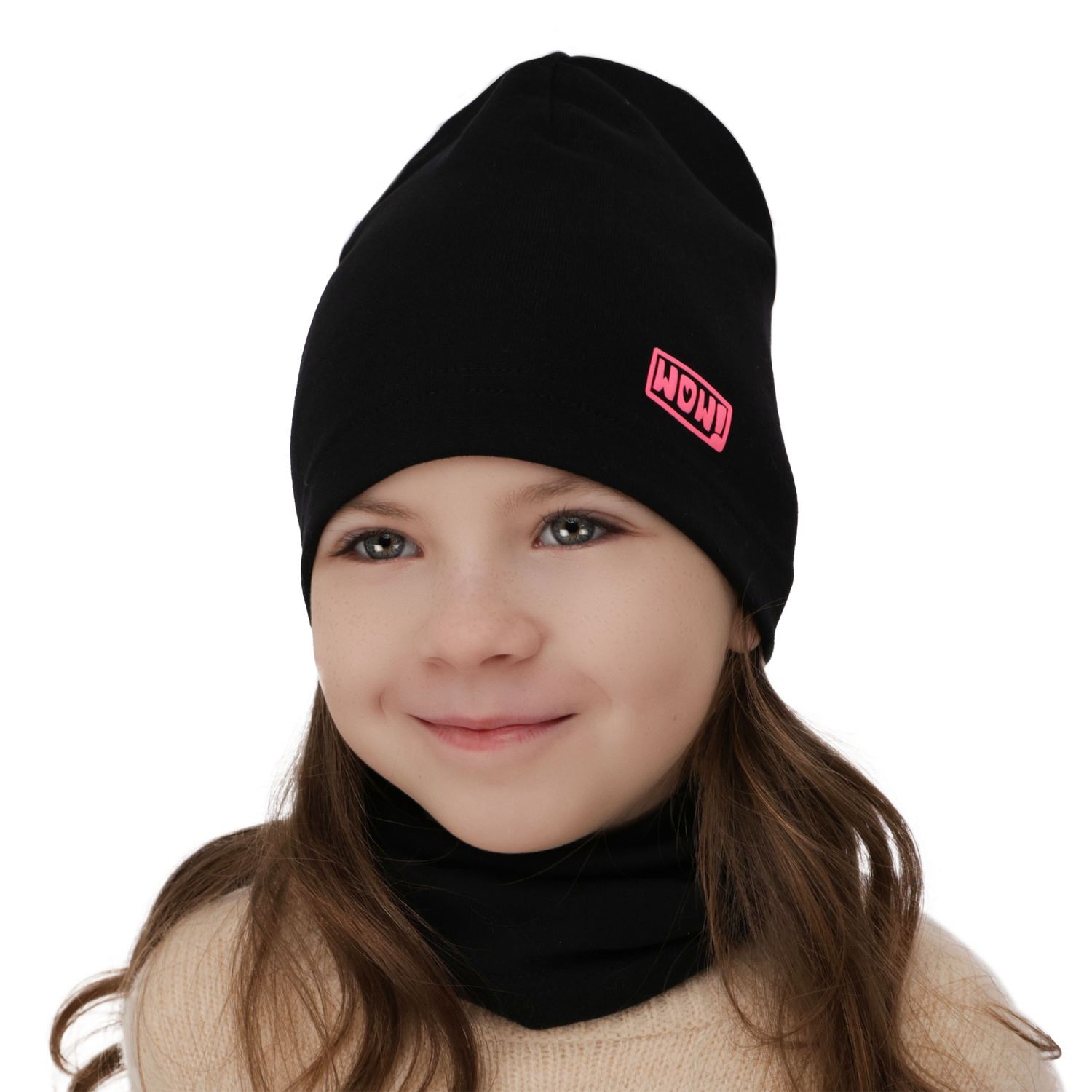Ensemble automne/printemps fille: bonnet et snood, beige, en coton, Friza