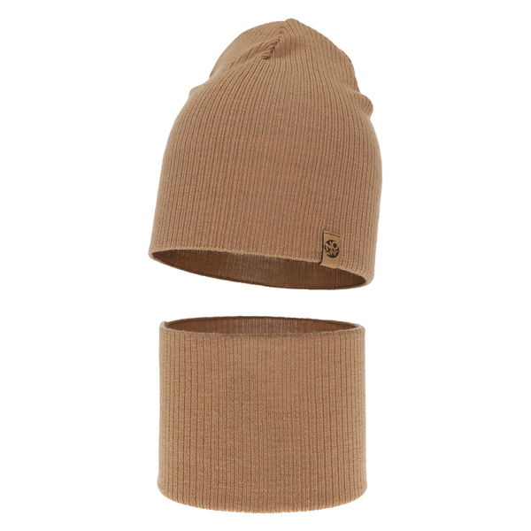 Ensemble automne/printemps garçon: bonnet et snood, camel, avec laine mérinos, Richi
