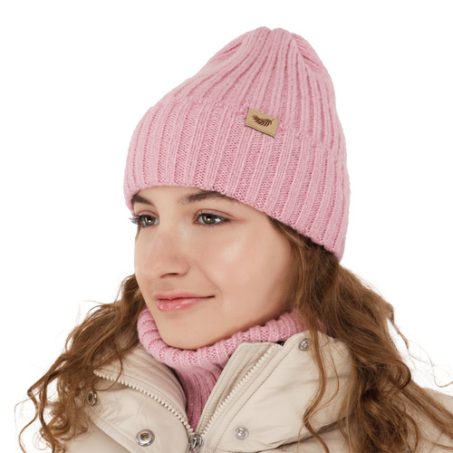 Ensemble d'hiver fille: bonnet et snood, noir, avec laine mérinos, Karmina