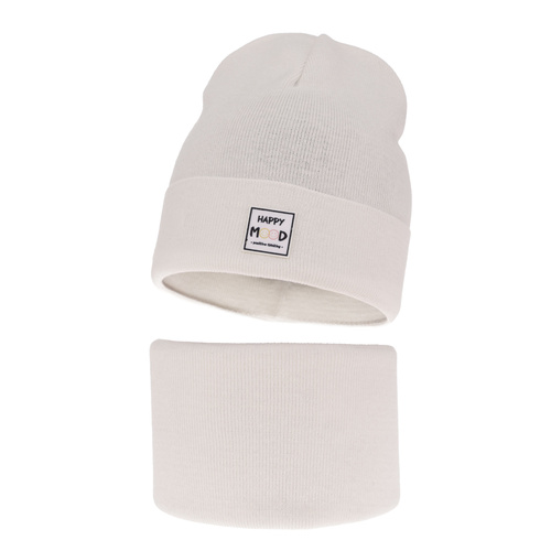 Ensemble automne/printemps fille: bonnet et snood, met katoen, blanc, Mersila