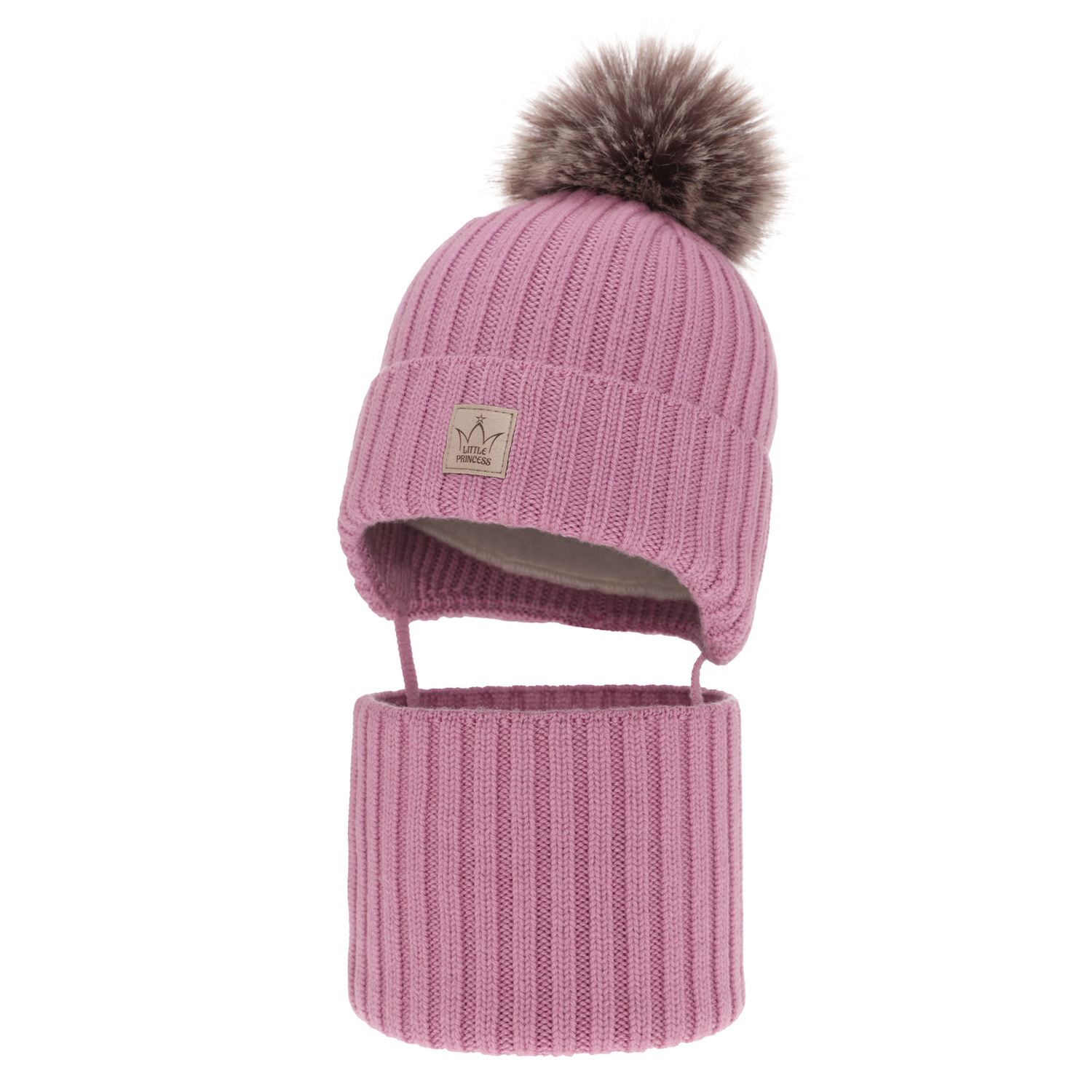 Ensemble d'hiver fille: bonnet et snood, violet, avec laine mérinos, doublé de coton, lié, Martina