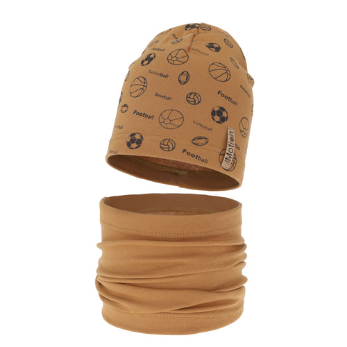 Ensemble automne/printemps garçon: bonnet et snood, camel, en coton, Paolo
