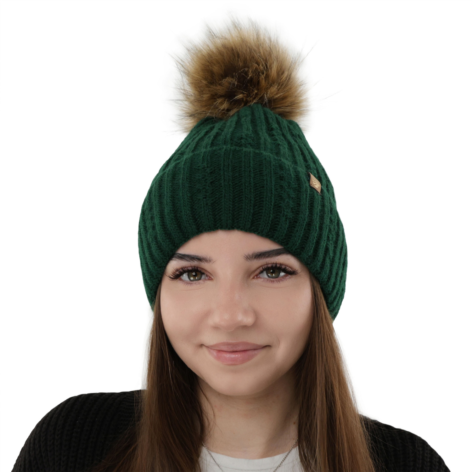 Bonnet d'hiver femme, crème, avec pompon, Savona