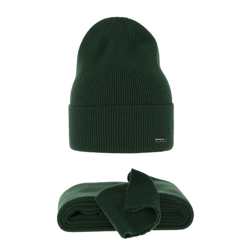 Ensemble d'hiver femme: bonnet et écharpe, vert, avec laine mérinos, Melpomena