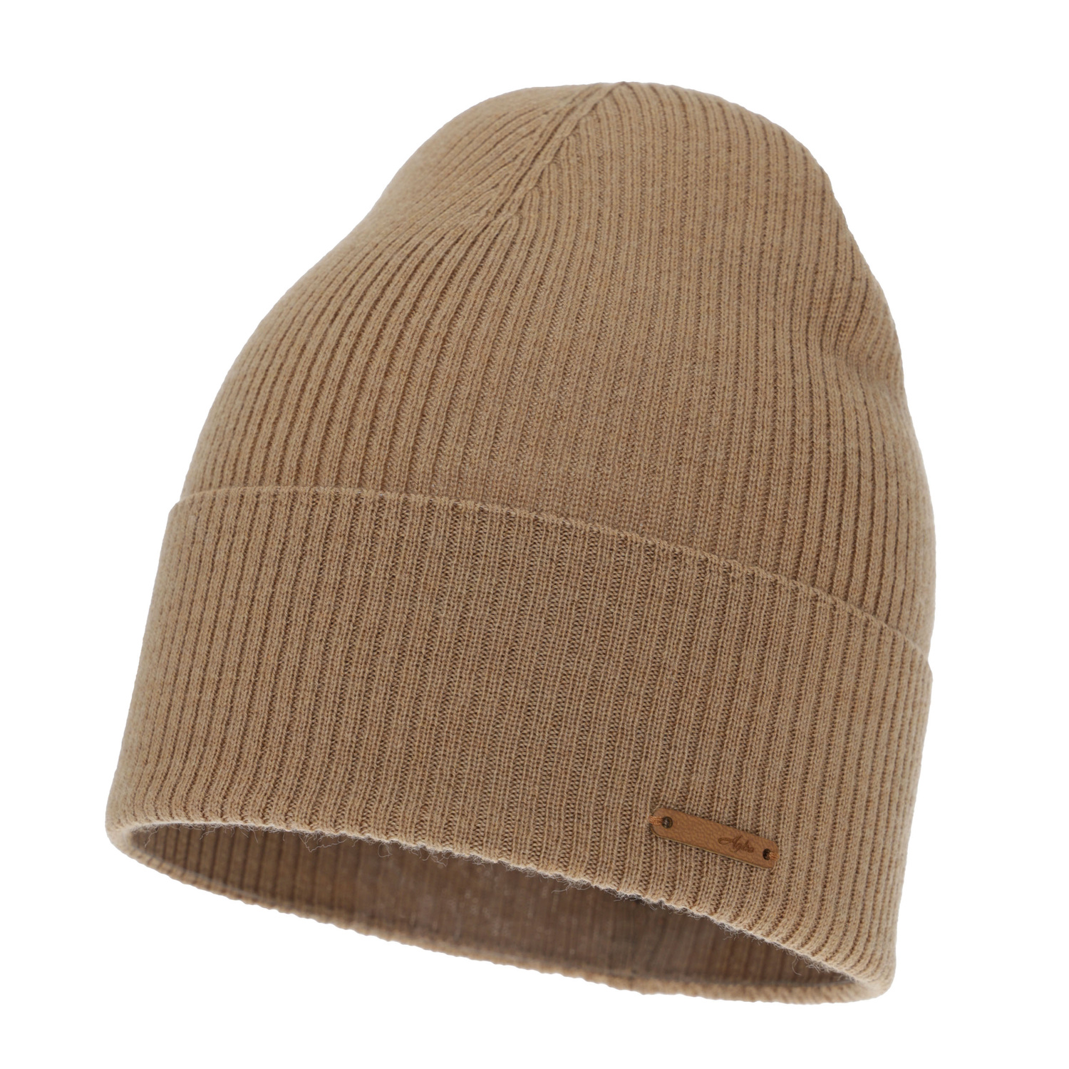 Dames herfst/lente muts, camel, 100% Merino Wol, Flerra