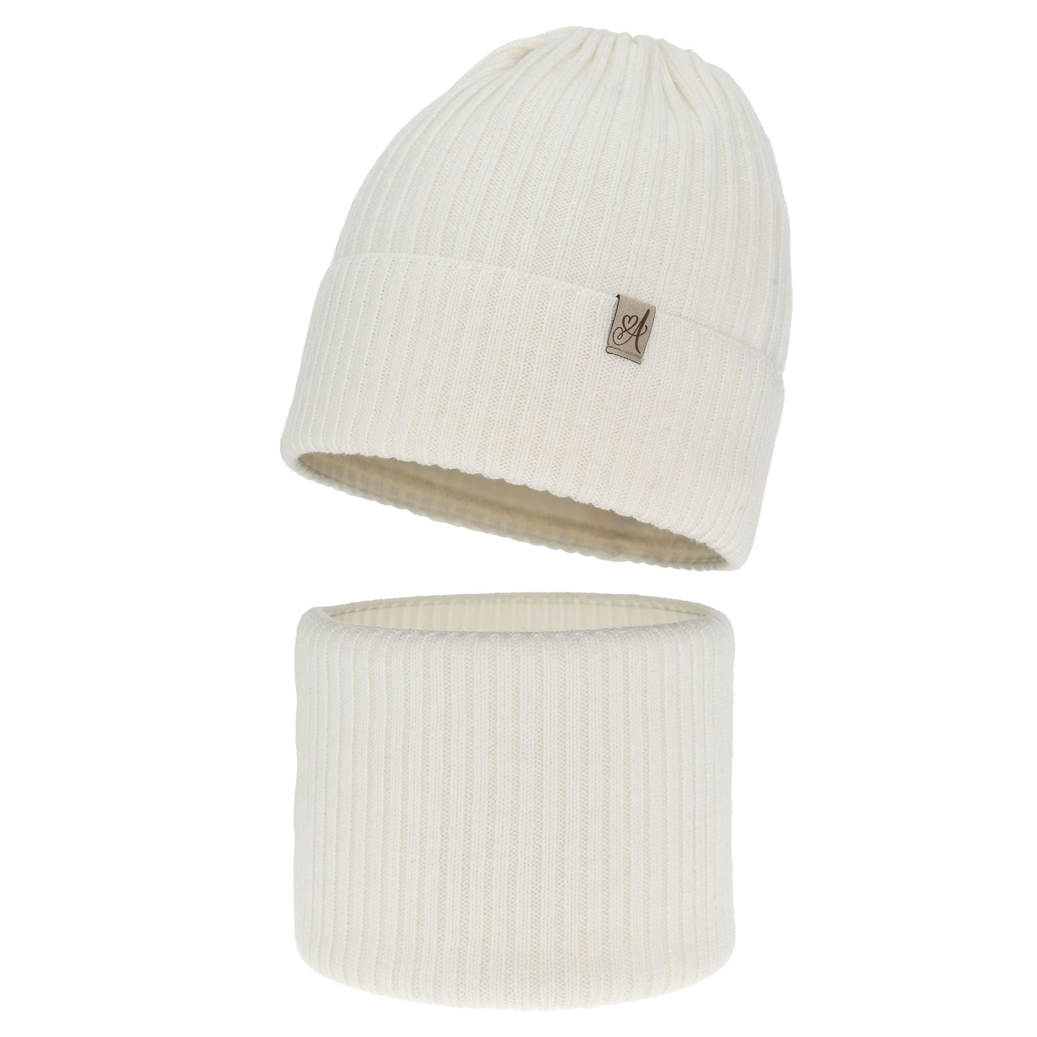 Ensemble d'hiver fille: bonnet et snood, blanc, avec laine mérinos, Patricia