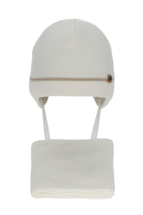 Ensemble d'hiver fille: bonnet et écharpe, crème, avec liens, Elina