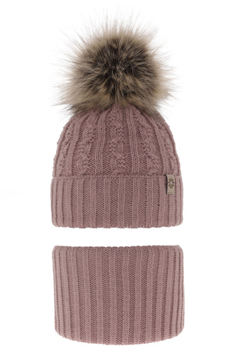 Ensemble d'hiver fille: bonnet et snood, violet, avec pompon, Pretoria